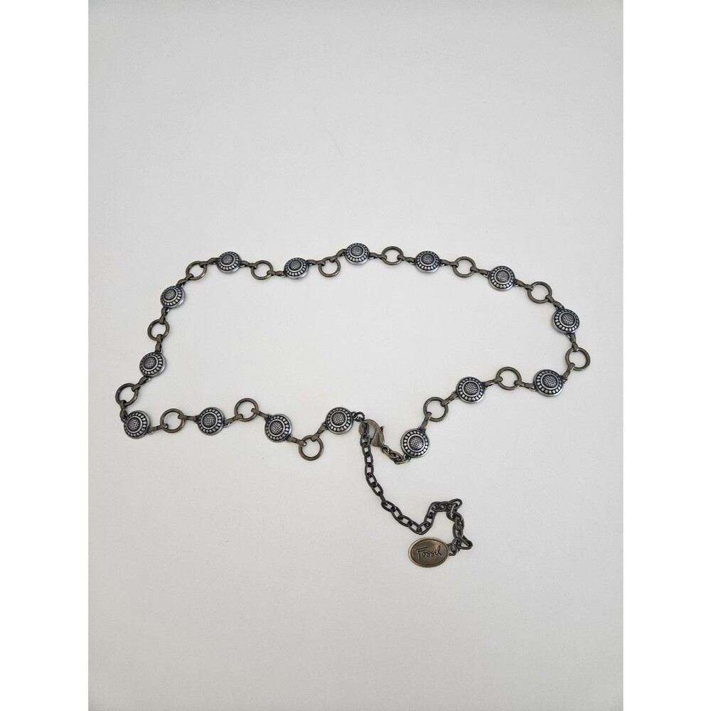 Fossil Medallion Brass Silver Ring Chain Belt Adjustable One Size Rodeo Western